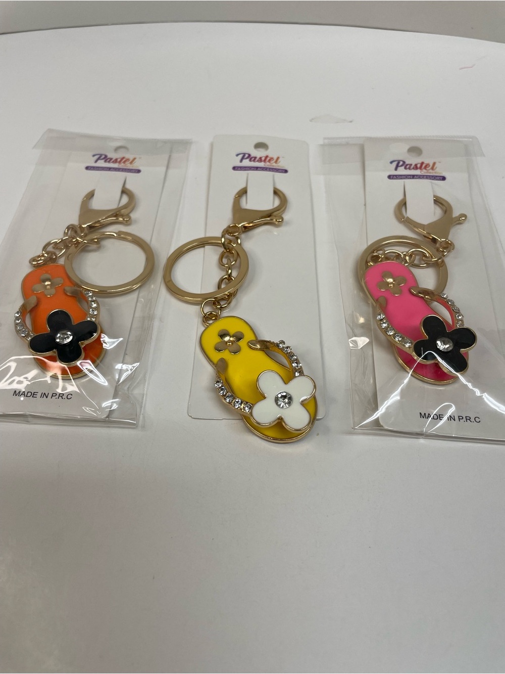 Flip-Flop Keychain Trio - Yellow, Pink, Orange Set of 3